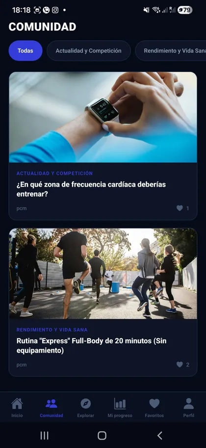 Comunidad y retos grupales en la app PCM Fitpro