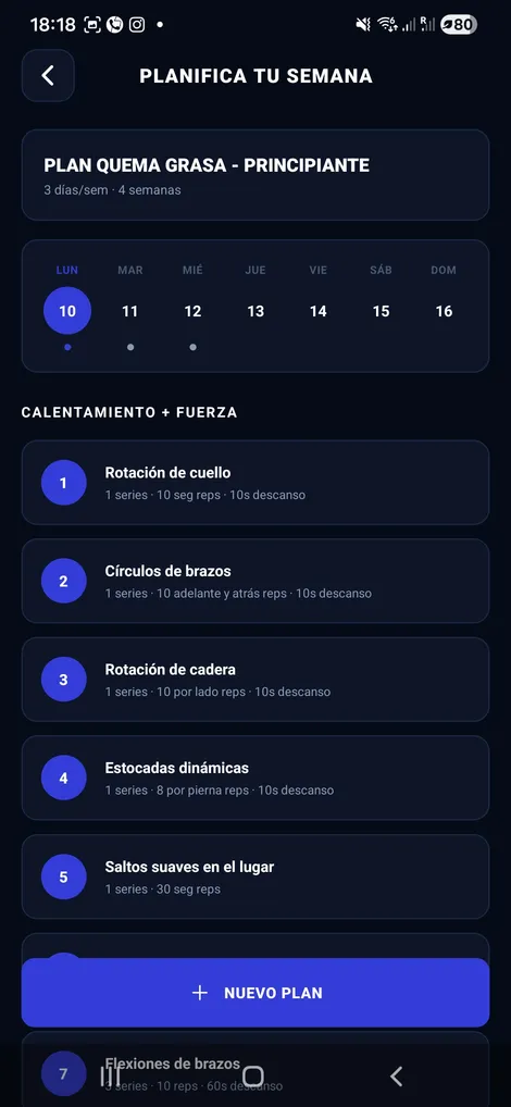 Plan nutricional del día en la app PCM Fitpro